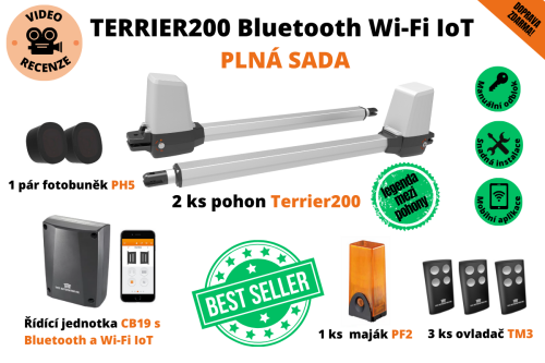 Terrier200 plná sada - Bluetooth Wi-Fi IoT pohon dvoukřídlé brány do 5 m průjezdu